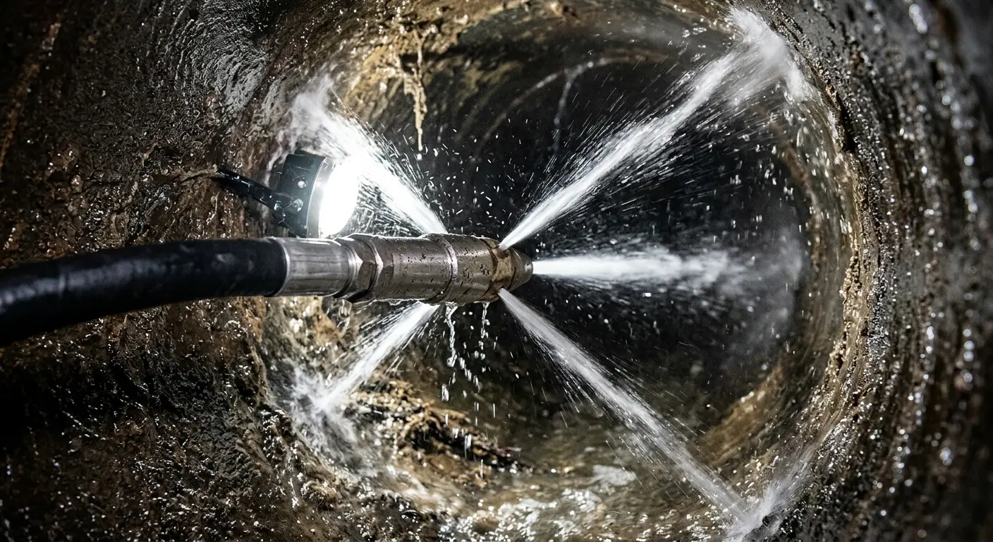 High-pressure hydro jetting nozzle cleaning sewer pipe for Trenchless Sewer Repair in Wailuku